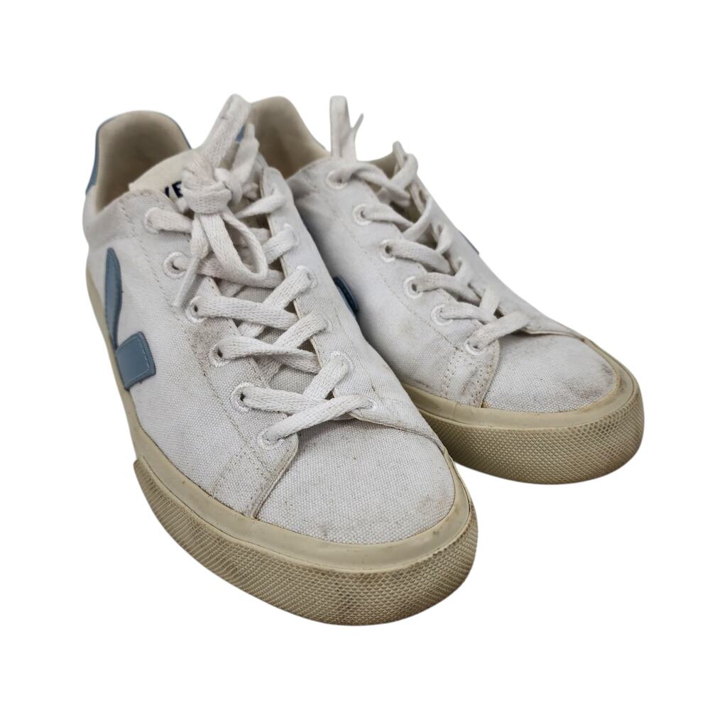 Veja White Steel Campo Organic Cotton Canvas Lace Up Casual Sneakers Size 8